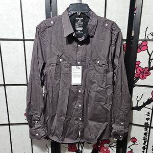PaperDenim&Cloth Gray Long Sleeve Slim‎ Fit Button Shirt Size Large New